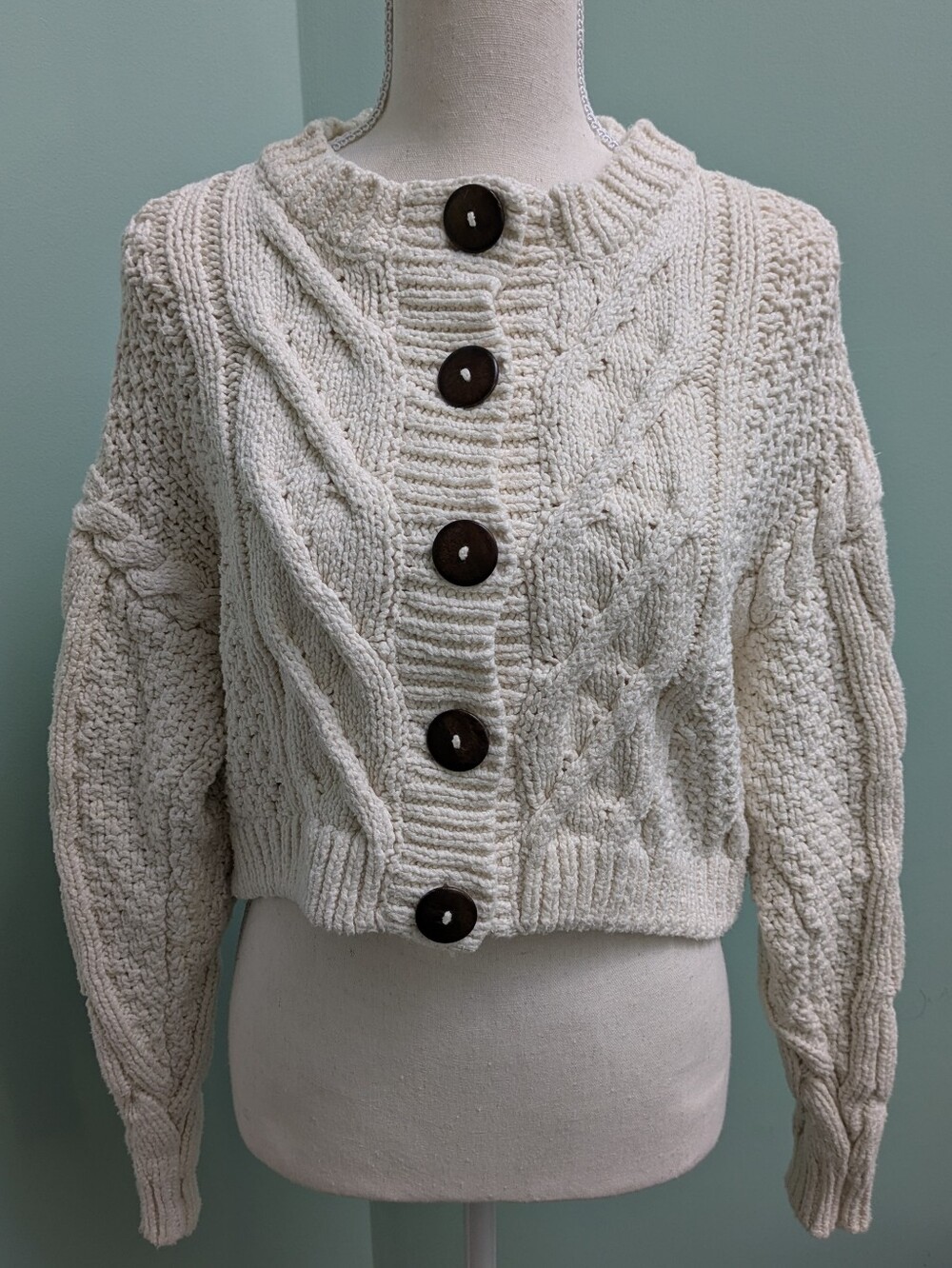 Free People Bonfire Cable Knit Cardigan, Sz M - Picture 2 of 7